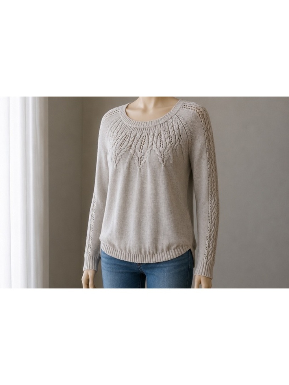 Sonoma Women’s XL Cable Knit Sweater Gray High Low Hem Cotton Blend Pullover